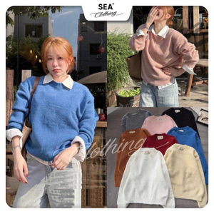 Áo len trơn cổ tròn basic dáng rộng dễ mặc bảng màu pastel siêu xinh