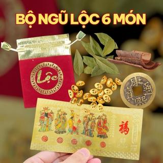 (Mẹo Nuôi Tiền Cái) Bộ Ngũ Lộc Chiêu Tài 6 Món – Túi Nhung, Xu Ngũ Phúc, Vỏ Quế – Tin Dùng Tại Đài Loan