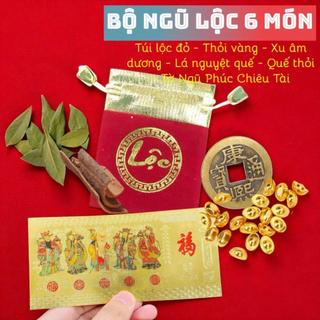(Mẹo Nuôi Tiền Cái) Bộ Ngũ Lộc Chiêu Tài 6 Món – Túi Nhung, Xu Ngũ Phúc, Vỏ Quế – Tin Dùng Tại Đài Loan