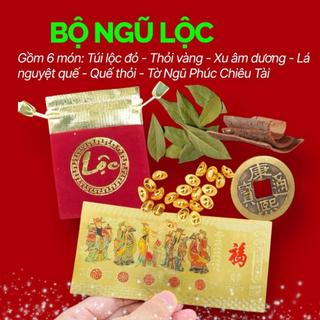 (Mẹo Nuôi Tiền Cái) Bộ Ngũ Lộc Chiêu Tài 6 Món – Túi Nhung, Xu Ngũ Phúc, Vỏ Quế – Tin Dùng Tại Đài Loan