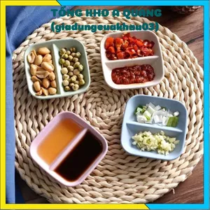 KHAY ĐỰNG NƯỚC CHẤM CHẤT LIỆU LÚA MẠCH AN TOÀN - Chén Đựng Nước Chấm Mini Sang Trọng,Dĩa Đựng Gia Vị 2 Ngăn Cao Cấp