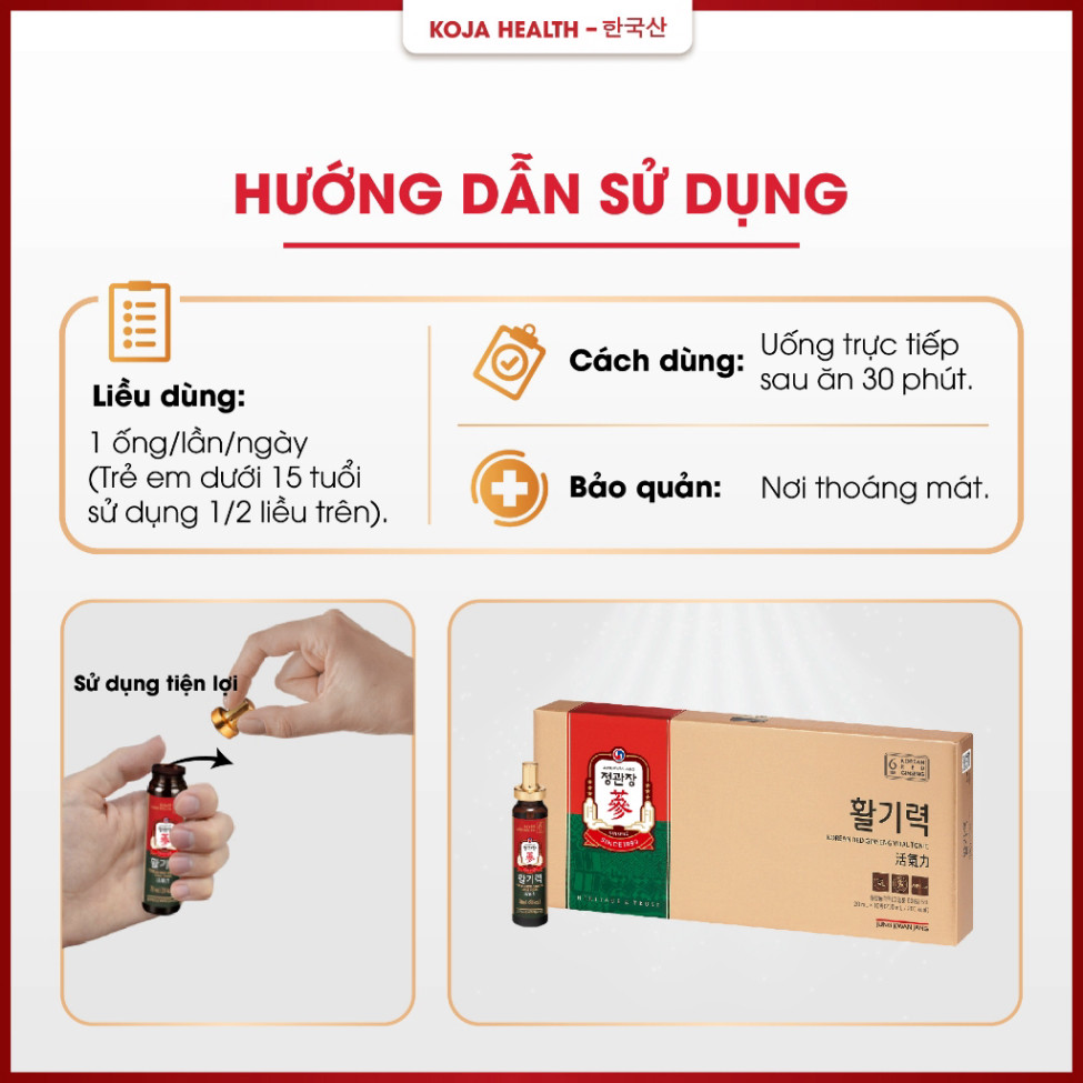 Nước Hồng Sâm KGC Jung Kwan Jang Vital Tonic Hàn Quốc 20ml x 10 Ống - Tăng cường sức khỏe tự nhiên. ( hàng mới về )