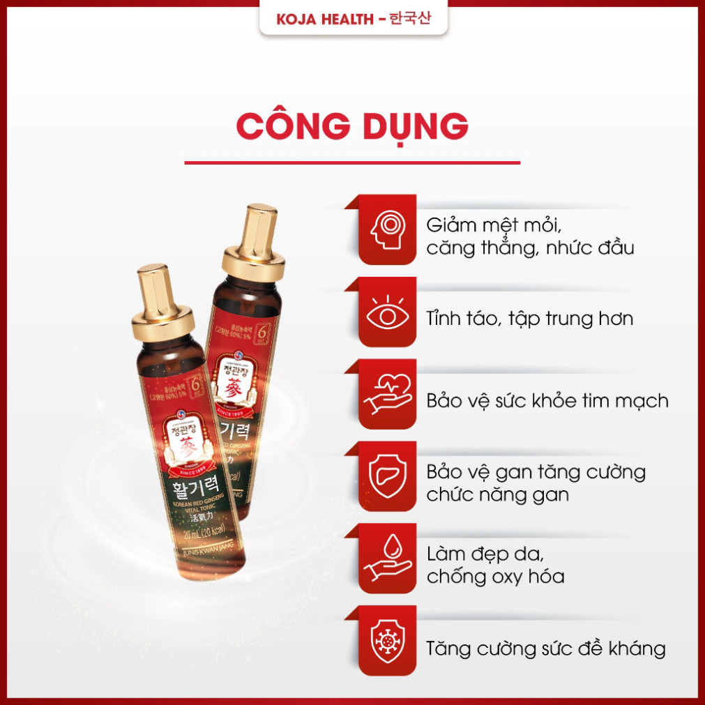 Nước Hồng Sâm KGC Jung Kwan Jang Vital Tonic Hàn Quốc 20ml x 10 Ống - Tăng cường sức khỏe tự nhiên. ( hàng mới về )