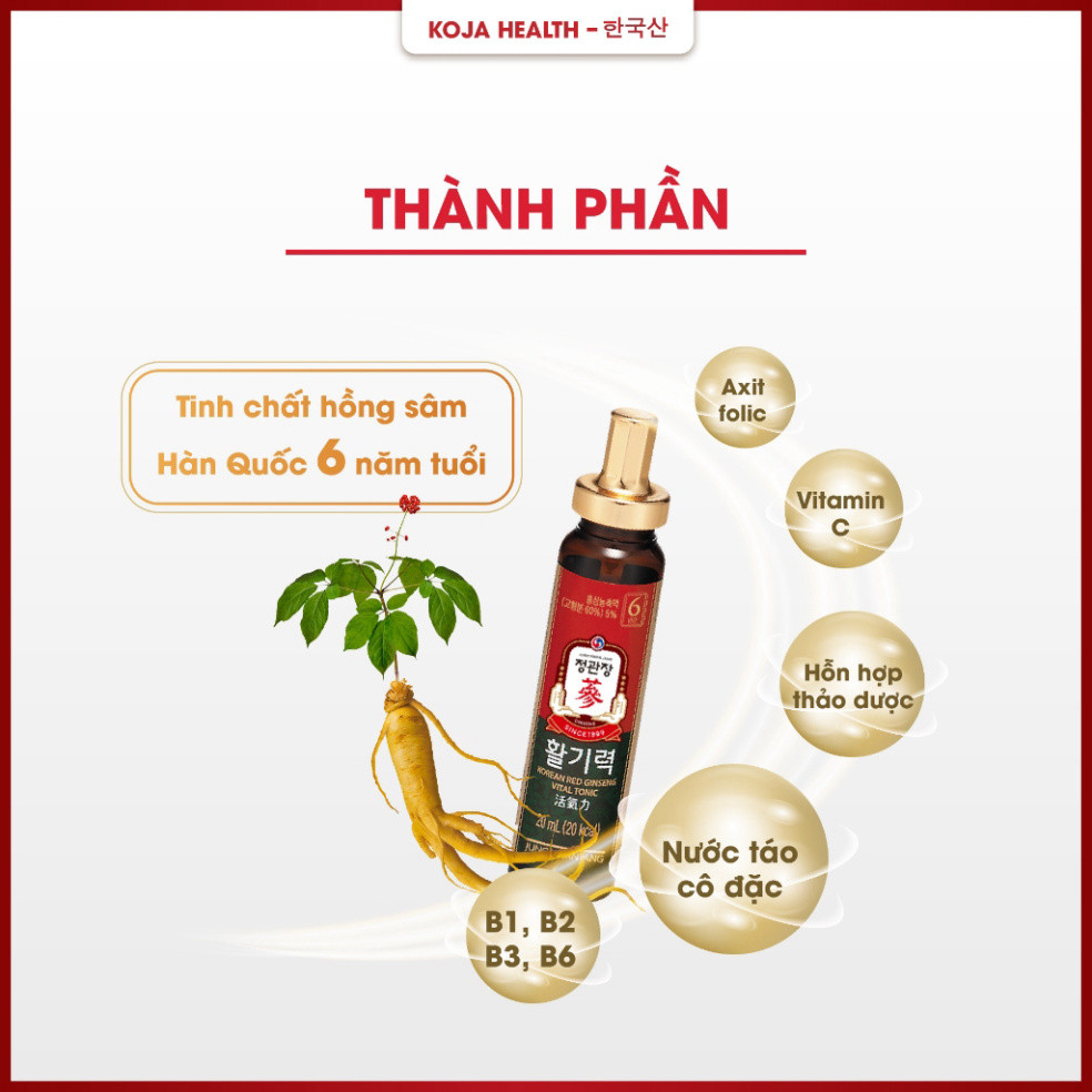 Nước Hồng Sâm KGC Jung Kwan Jang Vital Tonic Hàn Quốc 20ml x 10 Ống - Tăng cường sức khỏe tự nhiên. ( hàng mới về )