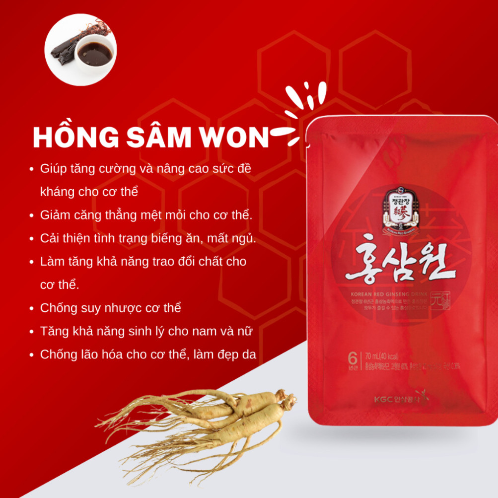 Nước Hồng Sâm Won KGC Hàn Quốc (Hộp 30 Gói mỗi 50 - 70ml) - Sản phẩm từ Korepharma. ( hàng mới về )