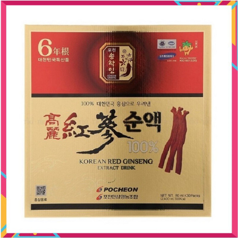Nước Hồng Sâm Nguyên Chất Chính Hãng Pocheon Hàn Quốc, Hộp 30 Gói * 80ml, Tăng Cường Sức Khỏe Toàn Diện, Hảo Hạng. ( hàn