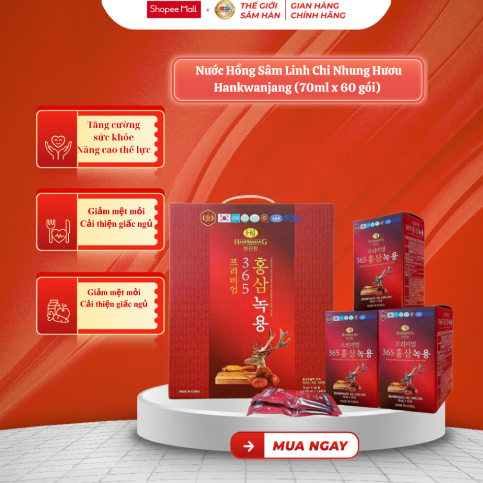 Nước Hồng Sâm Linh Chi Nhung Hươu Hankwanjang Mẫu Mới (70ml x 60 gói) - Sản phẩm từ KOREPHARMA ( hàng mới về )