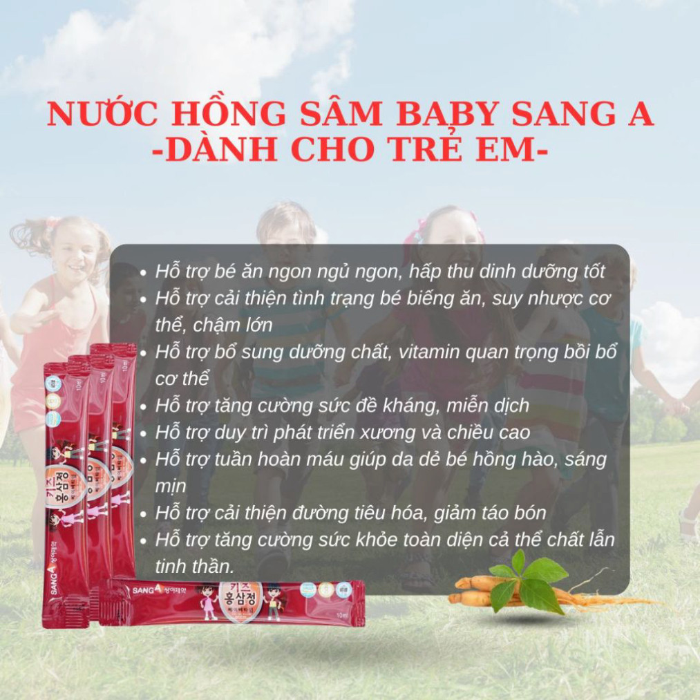 Nước Hồng Sâm SangA Dành Cho Trẻ Em Hàn Quốc (10ml x 30 Gói) - Ginseng DHC Korea ( hàng mới về )