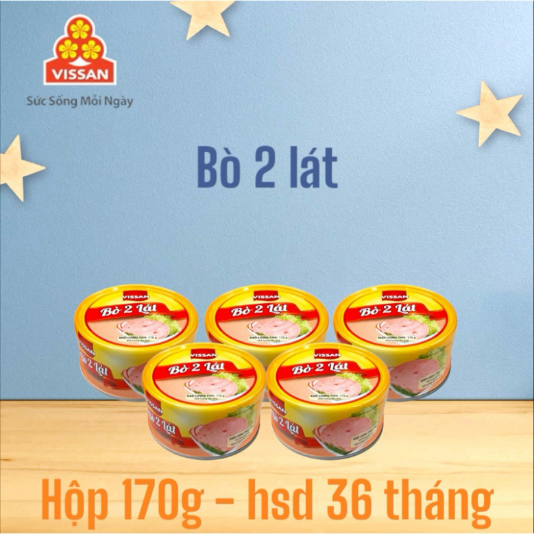 [Combo 5 hộp] Bò 2 Lát Lonin Vissan 170g Chính Hãng Date 2028, HSD 36 Tháng, Ăn Liền Tiện Lợi