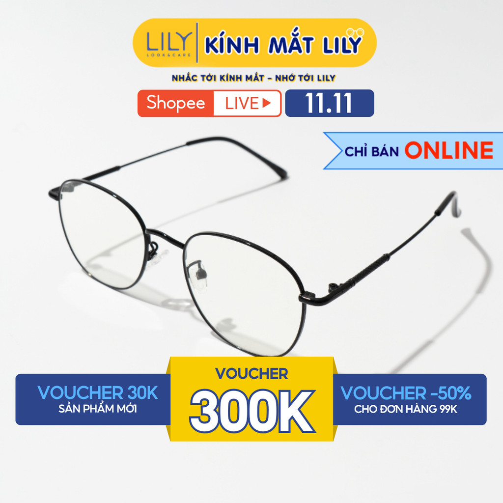 Gọng kính cận nam nữ Lilyeyewear mắt tròn chất liệu kim loại phụ kiện thời trang 2812307