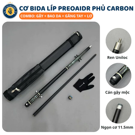 Cơ Bida Líp Phủ Carbon Ren Uniloc Cao Cấp - Gậy Bi a Líp 11.5mm Chính Hãng