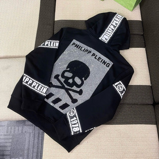 Áo khoác hoodie zip nam nữ Philipp Plein thêu logo dải chữ chéo đính đá đầu lâu cho các boy phố đi chơi 2024 Hot Trend 2