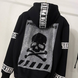 Áo khoác hoodie zip nam nữ Philipp Plein thêu logo dải chữ chéo đính đá đầu lâu cho các boy phố đi chơi 2024 Hot Trend 2