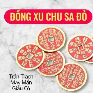 Túi 5 10 Đồng Xu Chu Sa - LOẠI 1 - Tứ Phương Bát Bảo