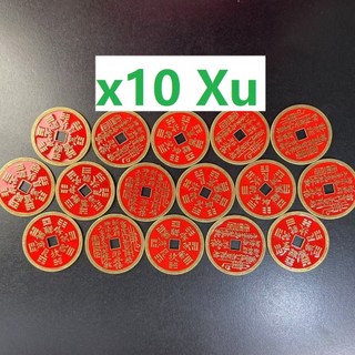 Combo 5 , 10 Đồng Xu Chu Sa Đỏ Cổ Bằng Đồng Thau - Gieo Quẻ , Tr.ấn Y.ểm, Ma.y Mắn