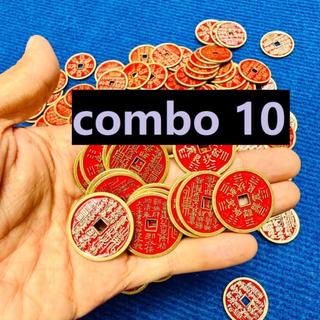 Combo 5 , 10 Đồng Xu Chu Sa Đỏ Cổ Bằng Đồng Thau - Gieo Quẻ , Tr.ấn Y.ểm, Ma.y Mắn