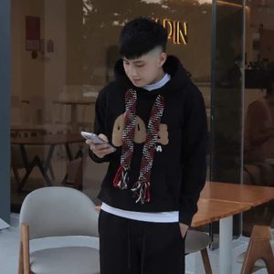 Áo Hoodie Nam Nữ Devos Studio Thêu Hình Gấu Nâu, Dây Mũ Len Đan Phong Cách Dễ Thương, Phối Palm Boy Phố 2025