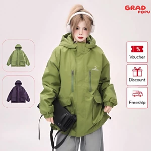 Áo phao nữ GRADPOPU nữ đệm bông mùa đông, phong cách retro Mỹ, có mũ, form rộng, giữ ấm tốt PAP29