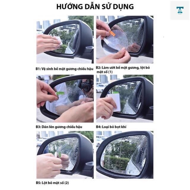 Bộ 4 Miếng Dán Chống Bám Nước, Chống Chói Gương Chiếu Hậu, Kính Xe