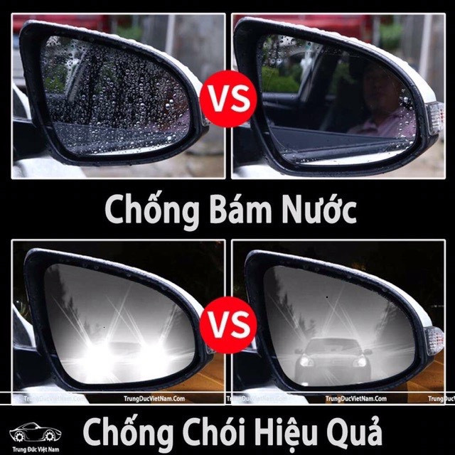 Bộ 4 Miếng Dán Chống Bám Nước, Chống Chói Gương Chiếu Hậu, Kính Xe