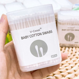 Tăm Bông Vcool Cao Cấp, tăm bông thân gỗ Cho Bé và cả gia đình – Mềm, Dai, Không Xơ – Hộp 200-400 Que