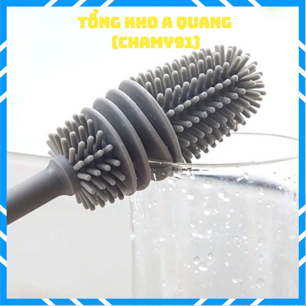 Bàn Chải Silicon Cán Dài Đầu Mềm – Làm Sạch Bình Nước, Cốc Sứ, Ly Nhựa Không Trầy Xước