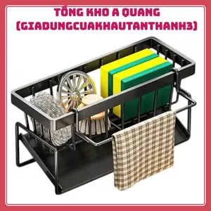 Giá để giẻ rửa chén trên bồn – Kệ đựng đồ rửa chén bát thông minh, khay hứng nước nghiêng chống tràn