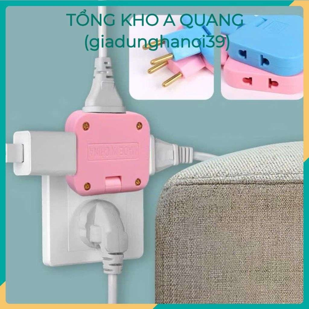 Ổ cắm chia điện 2500W nhỏ gọn tiện lợi xoay 180 độ chia 3 chân tròn dẹt với màu đen trắng xanh hồng