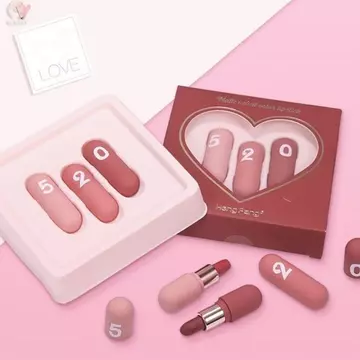 Set 3 Thỏi Son Viên Nang 520 HongFang – Son Lì Mịn Lên Màu Đẹp, Thiết Kế Capsule Dễ Thương Quà Tặng