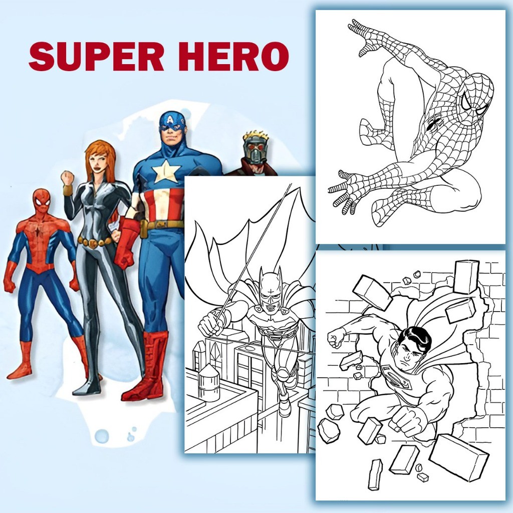 Tranh Tô Màu Siêu Nhân (Superhero) - Bộ 50 Tờ A4 A5 Cho Bé Tập Tô Màu ...