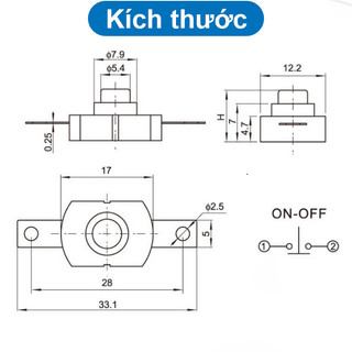 [Giá sỉ] (50C) Nút nhấn giữ (on/off) 1217KD 12x17mm 2 chân
