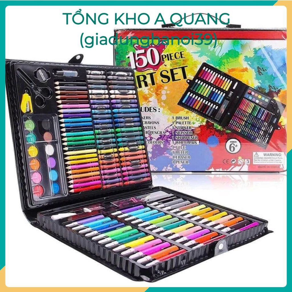 Bộ màu cho bé tập tô 150 chi tiết đầy đủ dụng cụ học vẽ, hộp màu vẽ đa năng rực rỡ giúp bé vừa học vừa chơi sáng tạo
