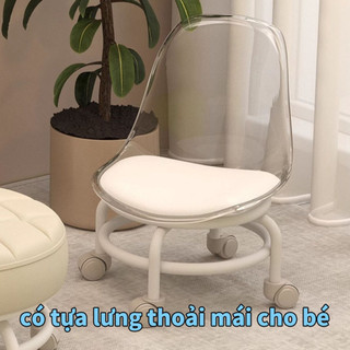 Ghế Acrylic Trong Suốt Có Bánh Xe – Ghế Thư Giãn/Trang Điểm Cao Cấp, Khung Đúc Liền Khối