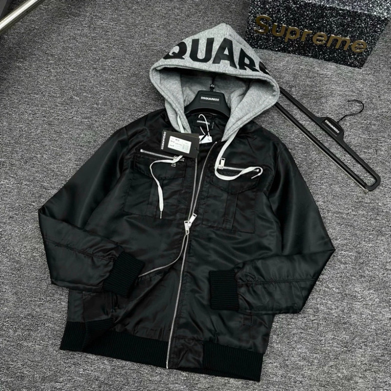Áo khoác gió nam nữ Dsq 2 lớp, có túi zip ngực và mũ nỉ xám, in chữ Dsquared2 kiểu dáng cao cấp, thời thượng. Boy Phố 20