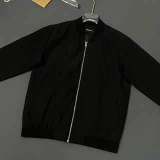 Áo Khoác Bomber Gió Nam Nữ DSQ Đen Thân Trơn Khoá Zip Bạc Ống Bo Sọc Gân Lót 2 Lớp Đơn Giản Basic Hot Trend 2025