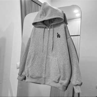 Áo Khoác Hoodie ZIP Nỉ Form Rộng Unisex Basic Họa Tiết In Nổi LA Sắc Nét Phong Cách Hàn Quôc Hot Trend 2025