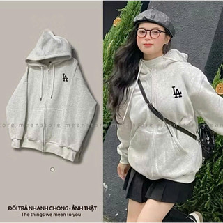 Áo Khoác Hoodie ZIP Nỉ Form Rộng Unisex Basic Họa Tiết In Nổi LA Sắc Nét Phong Cách Hàn Quôc Hot Trend 2025