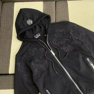 Áo Khoác Hoodie Zip Nam Nữ Philipp Plein Thêu Logo Sắt Mũ Phối Hình Hổ Vằn Ngực Nỉ Chân Cua Boy Phố Hot Trend 2025