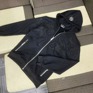 Áo Khoác Hoodie Zip Nam Nữ Philipp Plein Thêu Logo Sắt Mũ Phối Hình Hổ Vằn Ngực Nỉ Chân Cua Boy Phố Hot Trend 2025