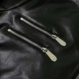 Áo Khoác Da bomber Jacket Nam Philipp Plein Da Pu Bóng Thêu Logo Da Tag Sắt Khoá Zip Phối Chữ Lưng Cao Cấp Hot Trend 202