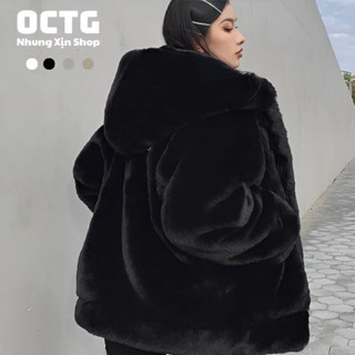 Áo Khoác Lông Thỏ Unisex Form Rộng Thụng MÀU TRƠN CÓ MŨ Siêu Rộng Thiết Kế Phong Cách Hàn Quốc Hot Trend 2025