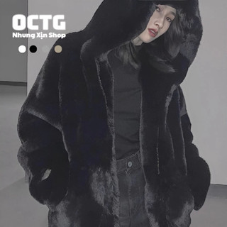 Áo Khoác Lông Thỏ Unisex Form Rộng Thụng MÀU TRƠN CÓ MŨ Siêu Rộng Thiết Kế Phong Cách Hàn Quốc Hot Trend 2025