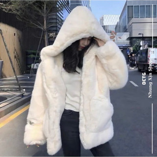 Áo Khoác Lông Thỏ Unisex Form Rộng Thụng MÀU TRƠN CÓ MŨ Siêu Rộng Thiết Kế Phong Cách Hàn Quốc Hot Trend 2025