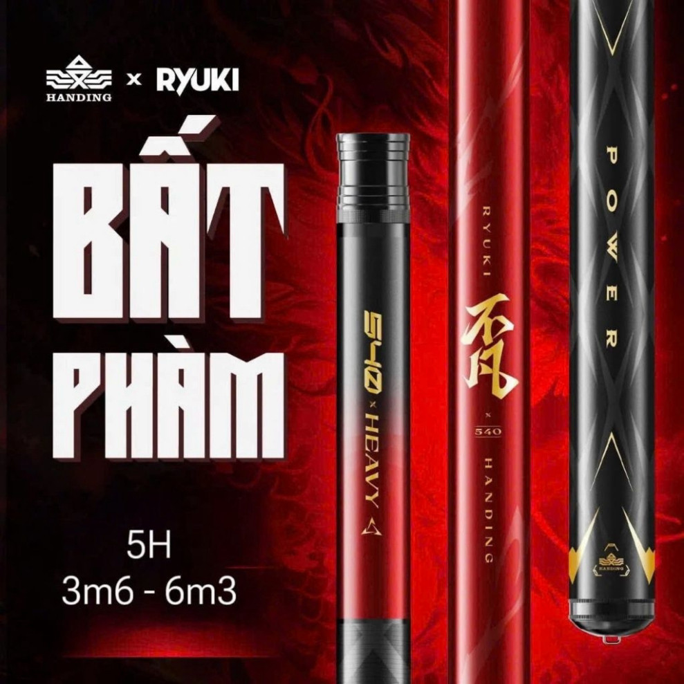 cần câu tay ryuki bất phàm 5H hàng f1 cần tải cá 1 đến 9kg có từ sai 3m6 đến 6m3 yhaaa