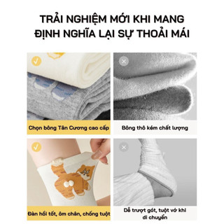 Combo 3 tất cotton họa tiết mèo dễ thương, chất liệu bông cao cấp mềm mịn, co giãn thoáng khí, bền màu Life Plus - TGN06