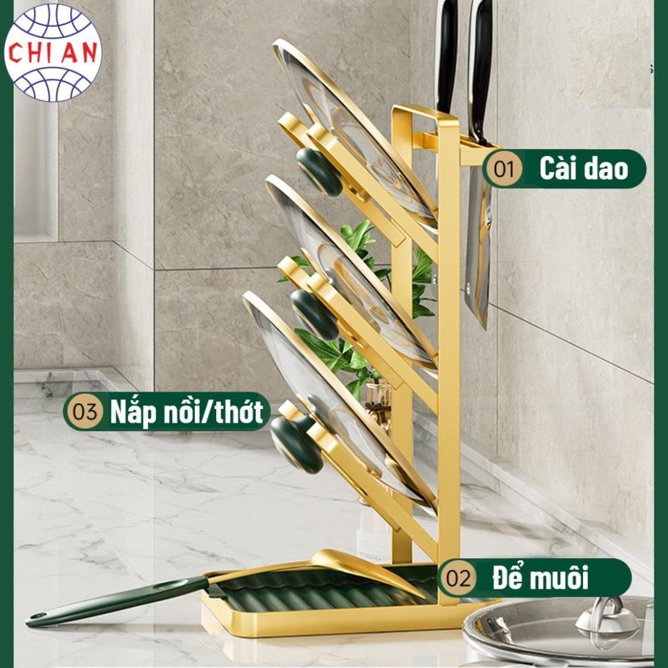 Giá cài vung nồi đa năng 3 tầng phong cách Bắc Âu, Kệ để nắp vung nồi khung thép chịu lực cao cấp