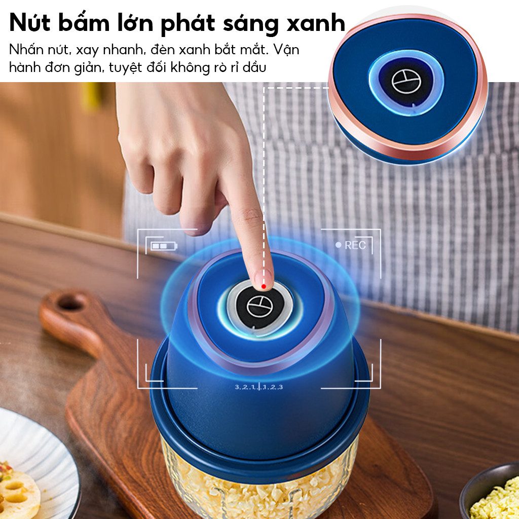 Máy xay tỏi, ớt điện nhỏ gọn, tiện lợi với lưỡi dao bằng thép không gỉ 3 lưỡi