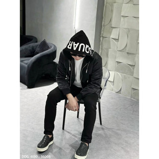 Áo khoác gió unisex Dsq có mũ, khóa zip hai vai, phối nỉ bông in chữ viền trần bông, phong cách trẻ trung. Boy Phố 2025