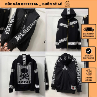 Áo Khoác Philip Plen Hoddie Khóa Zip Họa Tiết Đính Đá Thêu Nét, Áo Khoác Nỉ Chân Cua Unisex Phong Cách Bản SCap Boy Phố