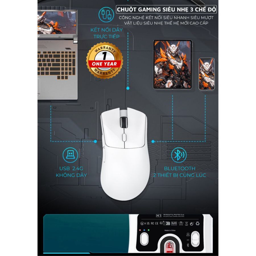 Chuột Gaming Không Dây Attack Shark R1-X11 Siêu Nhẹ Chip Paw3311 Cực Mạnh 3 Chế Độ Kết Nối Bluetooth / 2.4G / Type-C